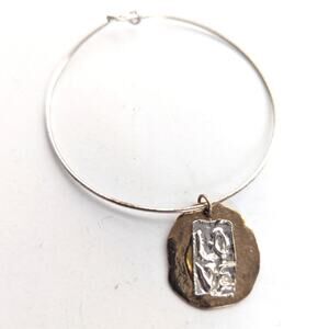 Artisan Made Hammered Silver Gold Tone Love Charm Pendant Bangle Wire Bracelet